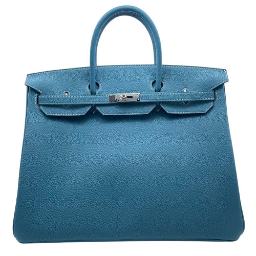 Pre-Owned Hermes Birkin 40 New Blue Gene Togo Silver Metal Fittings W Engraved