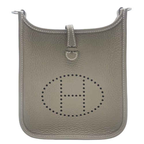 Pre-Owned Hermes Mini Evelyn TPM Etoupe Torillon Clemence Silver Fittings W Engraved