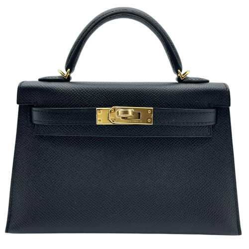 Pre-Owned Hermes Mini Kelly Noir Epson Gold Hardware W Engraved