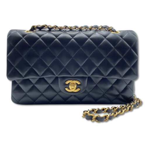 Pre-Owned Chanel Matelasse W25 Black Lambskin Gold Hardware