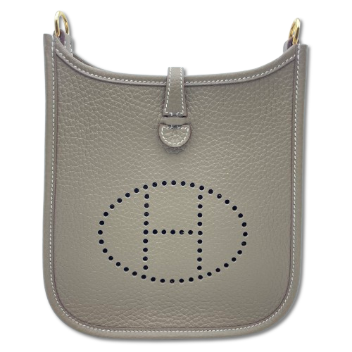 Pre-Owned Hermes Mini Evelyn TPM Etoupe Torillon Clemence Gold Hardware W Engraved