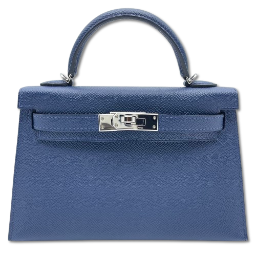 Pre-Owned Hermes Mini Kelly Blue Navy Epson Silver Fittings B Engraved