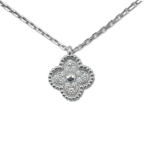 Pre-Owned Van Cleef & Arpels Vintage Alhambra Necklace VCARO85900 Sweet Diamond White Gold