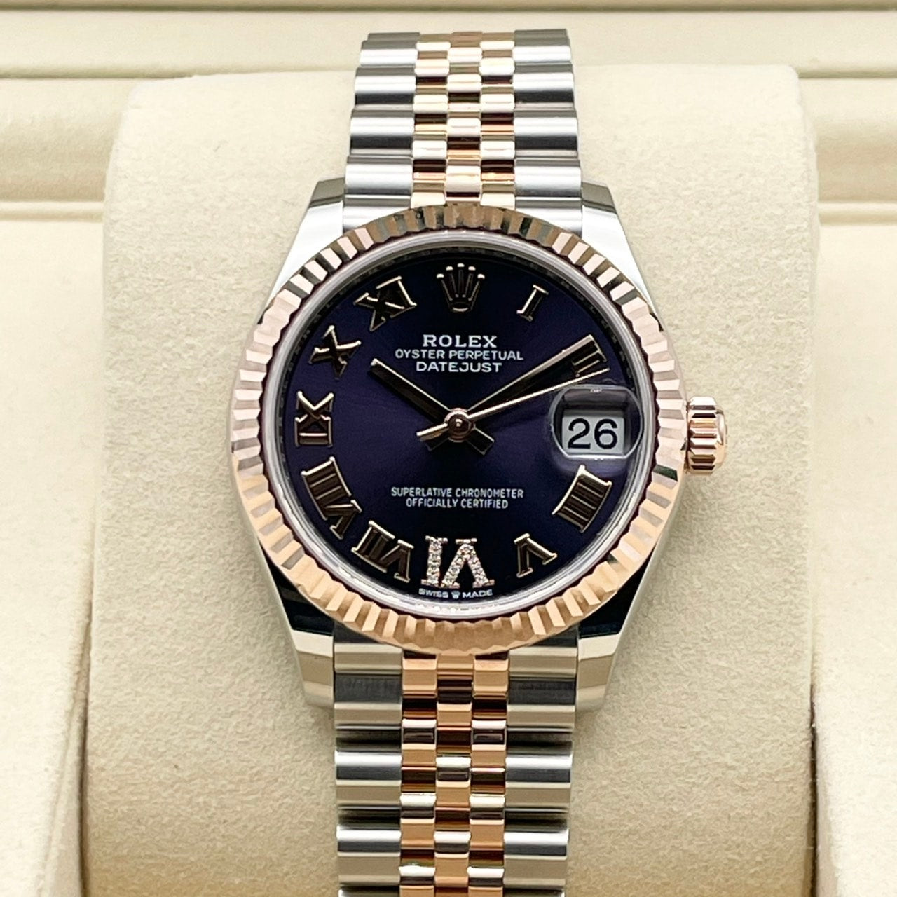 Pre-Owned Rolex Datejust 278271 Aubergine Everrose Gold Roman VI Diamond Jubilee Bracelet 31mm