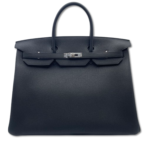 Hermes Birkin 40 Noir Togo Silver Metal Fitting K Engraved