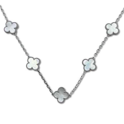 Pre-Owned Van Cleef & Arpels Vintage Alhambra Necklace VCARF48500 Mother of Pearl White Gold 10 Motif