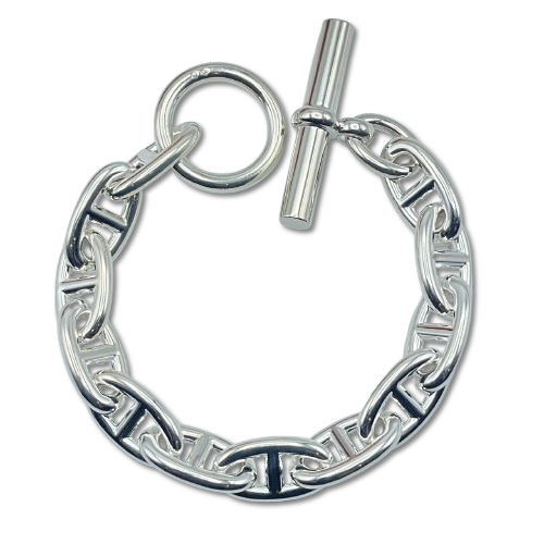 Pre-Owned Hermes Chaine Dunkle Bracelet GM Silver 925 12-panel