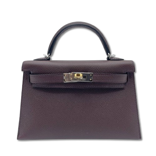 Pre-Owned Hermes Mini Kelly 2 Rouge Serie Epson Electrum Metal Fittings K Engraved