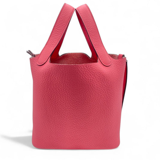 Pre-Owned Hermes Picotin Lock PM Rose Azarete Torillon Clemence Silver Metal Fitting K Engraved