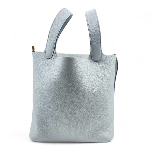 Pre-Owned Hermes Picotin Lock MM Blue Pale Torillon Clemence Gold Hardware B Engraved