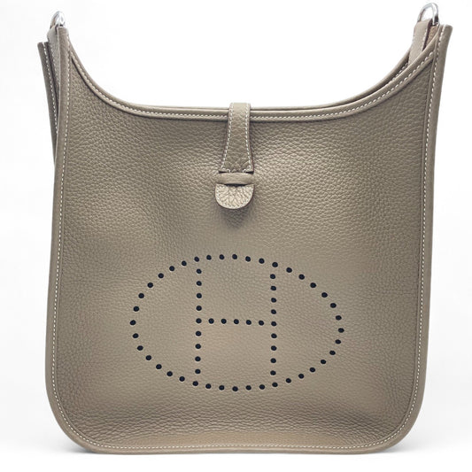 Pre-Owned Hermes Evelyn PM Etoupe Torillon Clemence Silver Fitting K Engraved