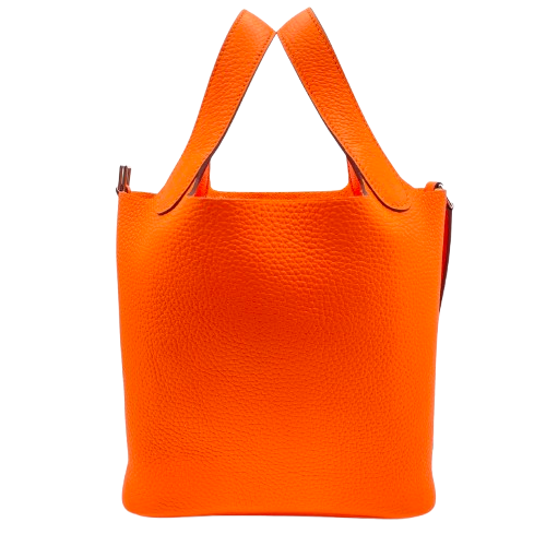 Pre-Owned Hermes Picotin Lock PM Orange Torillon Clemence Silver Fittings B Engraved