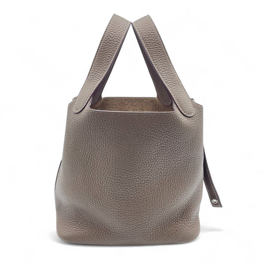 Pre-Owned Hermes Picotin Lock PM Etoupe Torillon Clemence Silver Fitting Y Engraved