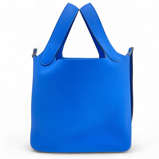 Pre-owned Hermes Picotan Lock PM Blue Hydra Taurillon Clemence Silver hardware W engraved