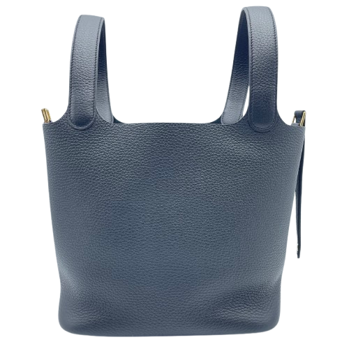 Pre-owned Hermes Picotan Lock MM Noir Taurillon Clemence Gold hardware K stamp