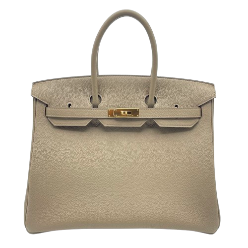 Pre-owned Hermes Birkin 35 Beige Marfa Togo Gold hardware W engraved