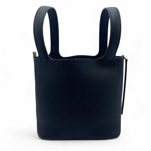 Pre-owned Hermes Picotan Lock MM Noir Taurillon Clemence Gold hardware K stamp