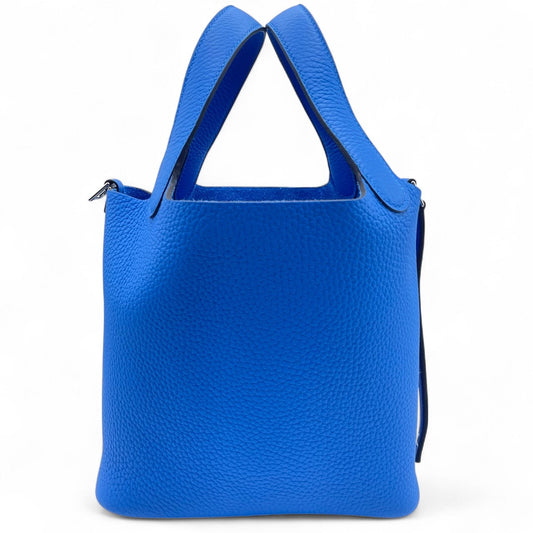 Pre-owned Hermes Picotan Lock PM Blue Hydra Taurillon Clemence Silver hardware W engraved