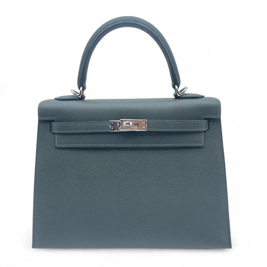 Pre-Owned Hermes Kelly 25 Veil Mangrove Epson Silver Hardware K Stamp
