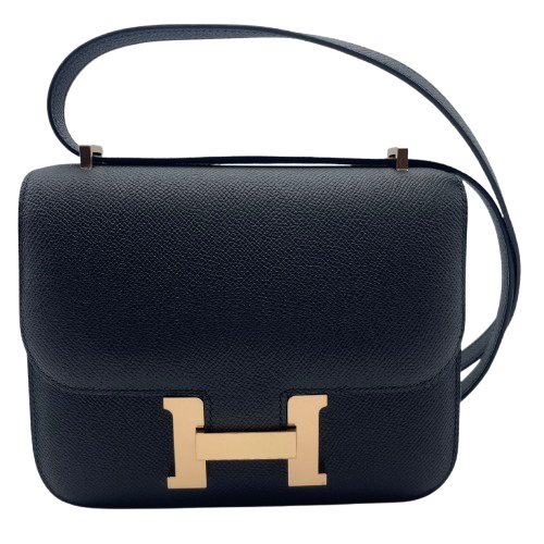 Pre-owned Hermes Constance Mini 18 Noir Epson Pink gold hardware K stamp