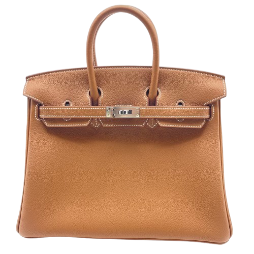 Pre-owned Hermes Birkin 25 Gold Taurillon Novillo Silver hardware W engraved