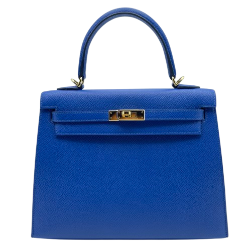 Pre-owned Hermes Kelly 25 Blue France Epson Gold hardware Z engraved