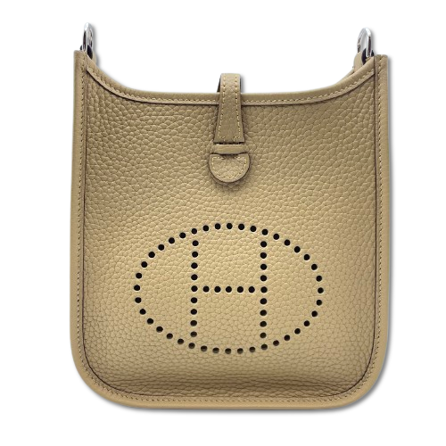 Pre-owned Hermes Mini Evelyn Amazone TPM Beige Marfa Taurillon Clemence Silver hardware K stamp