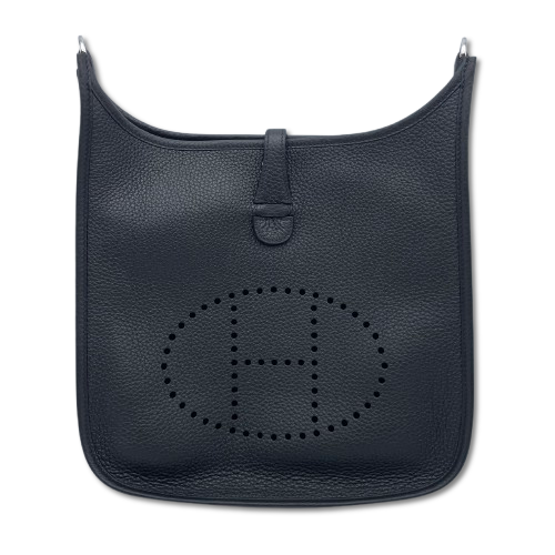 Pre-owned Hermes Evelyn PM Noir Taurillon Clemence Silver hardware K stamp