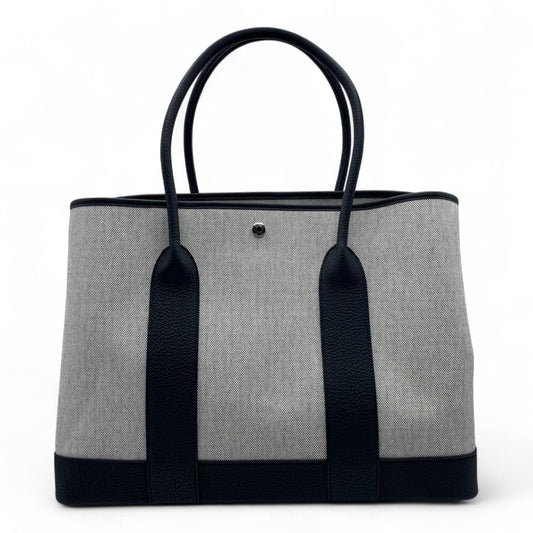Pre-Owned Hermes Garden Party 41 Noir Toile Ash/Negonda Silver Hardware K Stamp