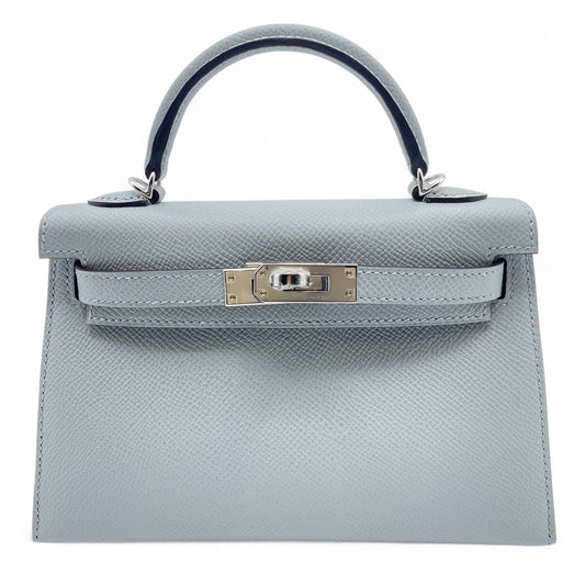 Pre-owned Hermes Mini Kelly 2 Blue Glacier Epson Silver hardware K stamp