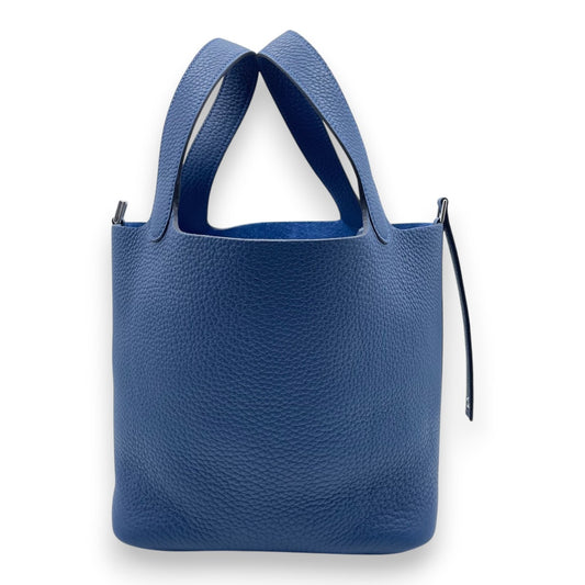 Pre-owned Hermes Picotan lock MM Blue tie Taurillon Clemence Silver hardware W engraved