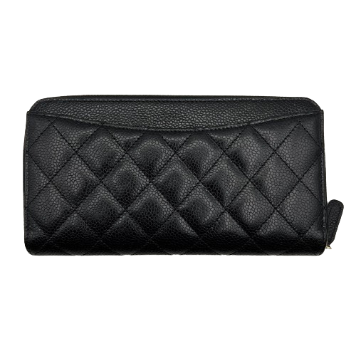 Chanel Matelasse Caviar Skin Round Zipper Long Wallet Black Gold Hardware