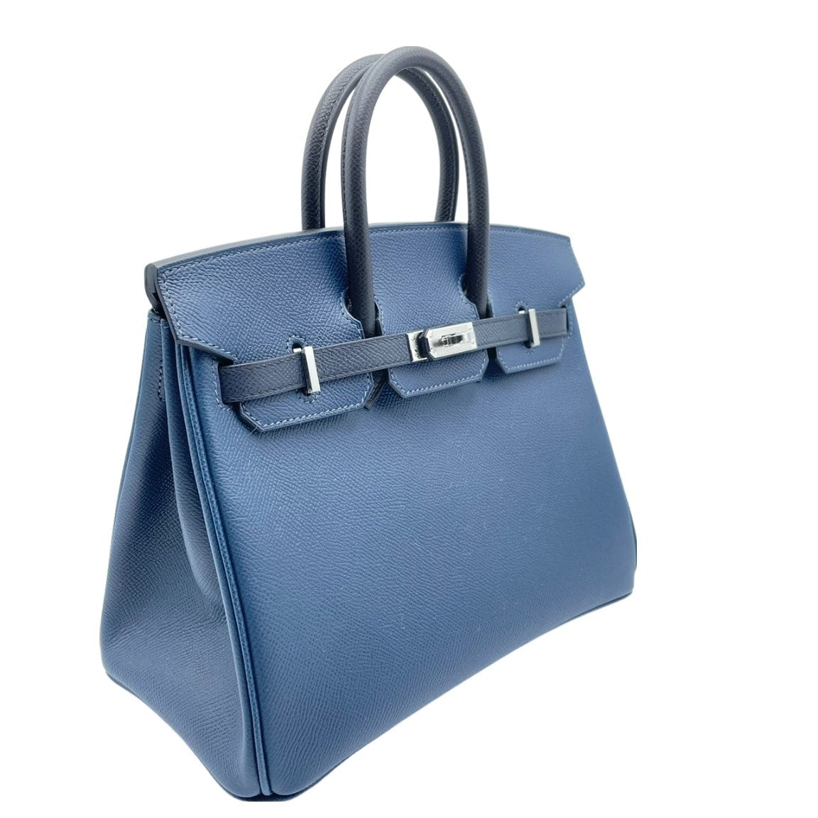 Hermes Birkin 25 Blue Indigo/Black/Blue de Plus Vaud Epson Silver Metal Fittings B 새겨 져