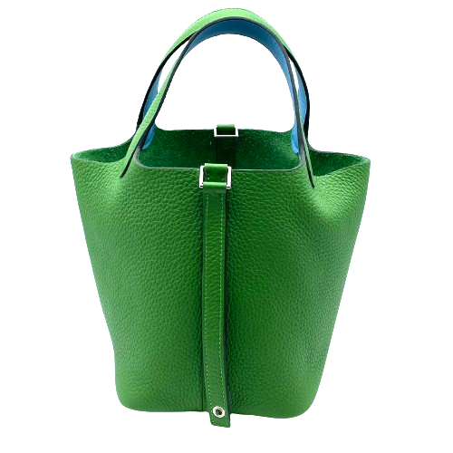 Hermes Picotan Lock PM Taurillon Clemence Vert Yucca x Celeste 银色五金件 W 雕刻