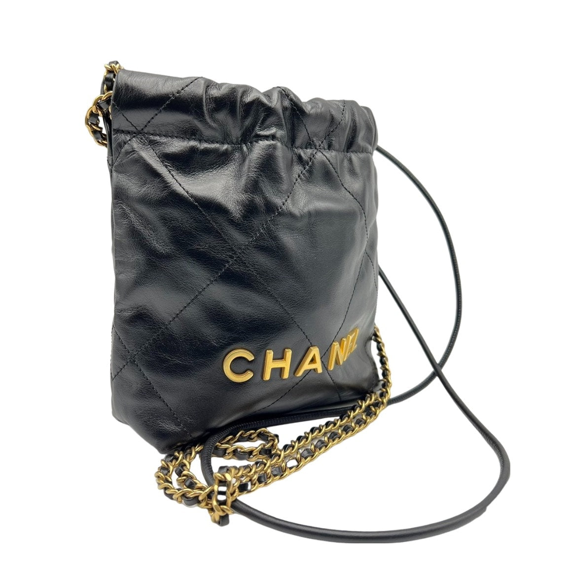 プレオウンド CHANEL シャネル22 チェーンショルダー ブラック カーフスキン