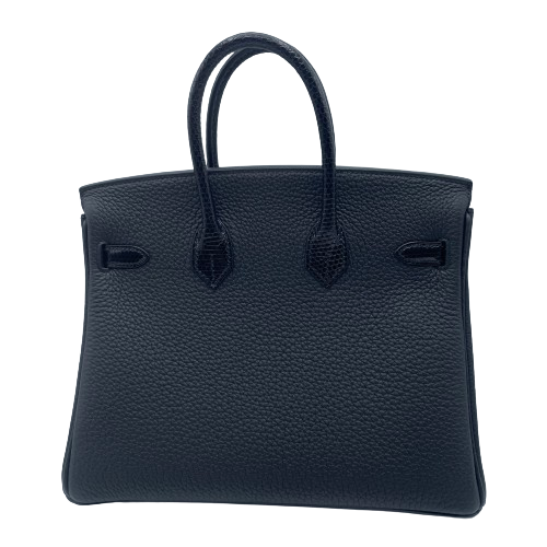 Hermes Birkin 25 Black Togo Lizard Gold Hardware B Engraved