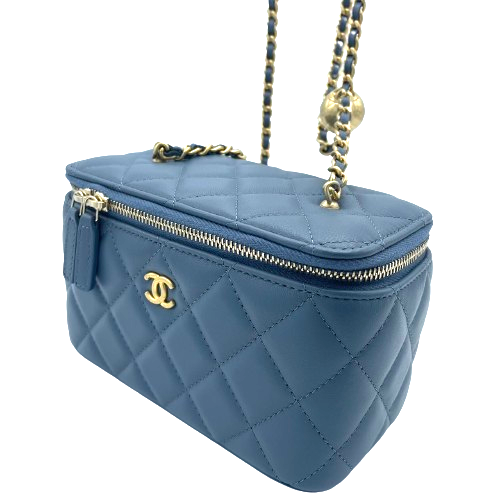 プレオウンド CHANEL シャネル ラムスキン マトラッセ バニティバック チェーンショルダー ブルー