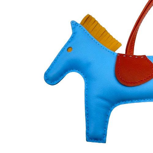 Pre-Owned Hermes Rodeo Bag Charm MM Celeste/Natural Boutondoll/Cornelian A engraved