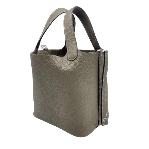 Pre-Owned Hermes Picotin Lock PM Etoupe Torillon Clemence Silver Fittings W Engraved