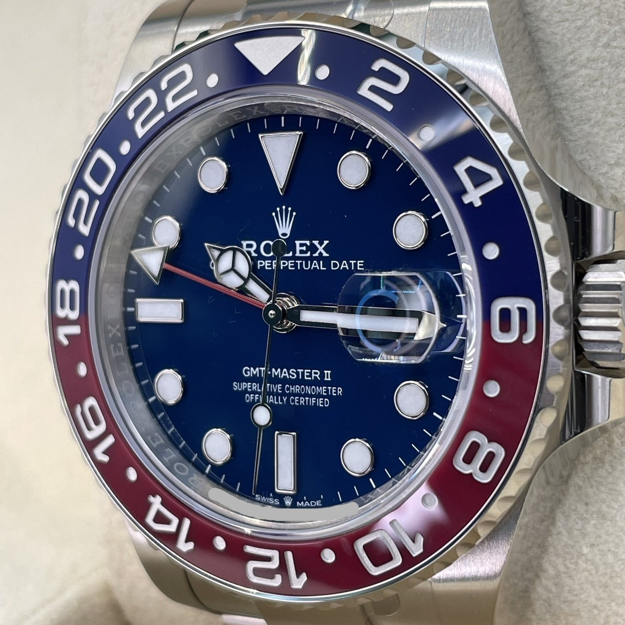 GMT 마스터 II 126719Blro 굴 팔찌 블루 화이트 골드