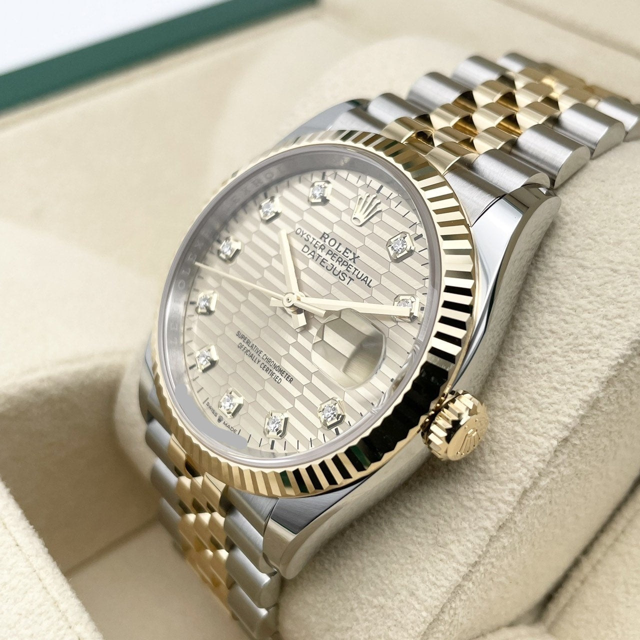 [Discon 모델! 2024 년 5 월 지불! Rolex DateJust 126233 샴페인 열매 모티프 10p 다이아몬드 희년 팔찌 36mm