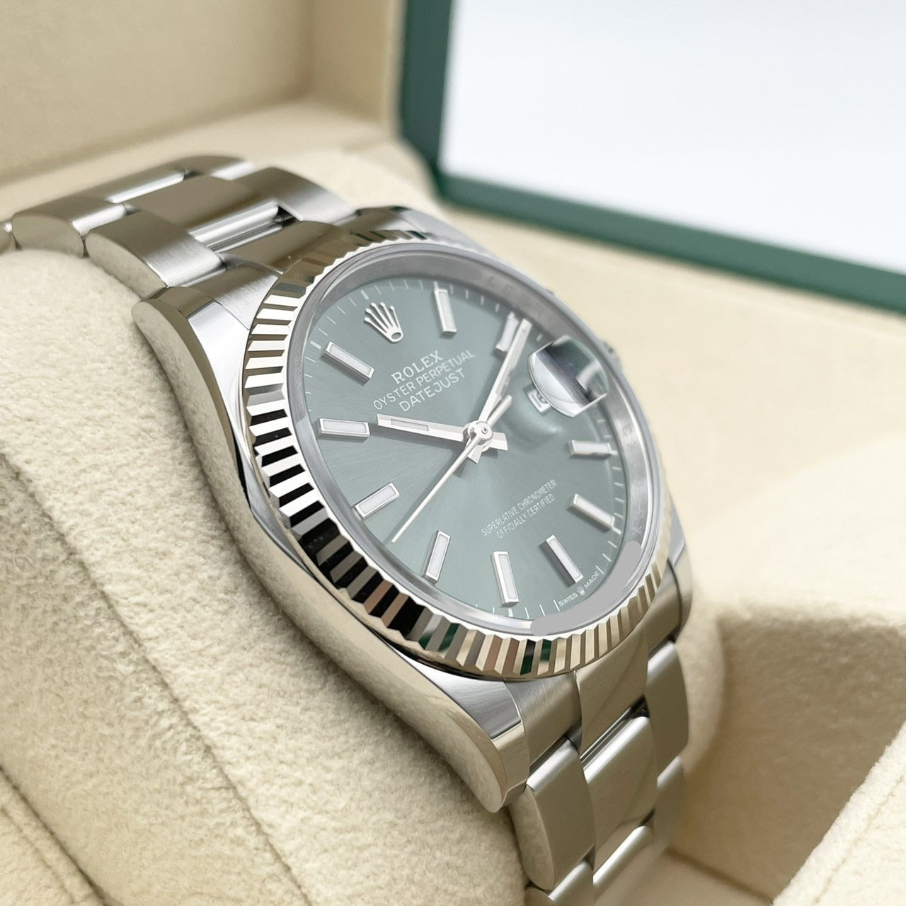 [2022 년 6 월 지불! Rolex DateJust 126234 Mint Green Oyster 팔찌 36mm