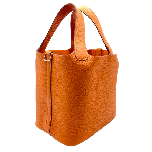 Hermes Picotin Lock PM Orange Torillon Clemence Silver Metal Fittings w 새겨 져