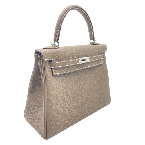 Pre-Owned Hermes Kelly 25 Etoup Togo Silver Fittings W Engraved