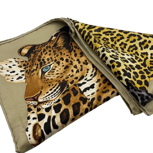 プレオウンド エルメス カレ 90 LAZY LEOPARDESSE レイジーレオパード ベージュ シルク100%