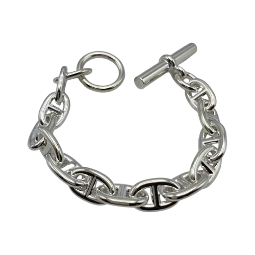 Pre-Owned Hermes Chaine Dunkle Bracelet MM Silver 925 14-panel