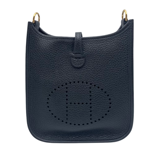 Pre-Owned Hermes Mini Evelyn TPM Noir Torillon Clemence Gold Hardware W Engraved