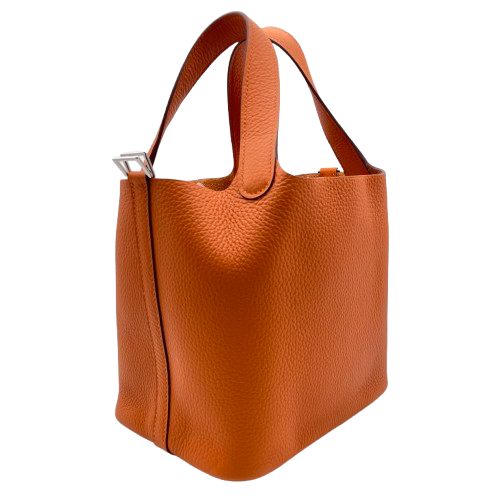 Hermes Picotin Lock PM Orange Torillon Clemence Silver Metal Fittings w 새겨 져