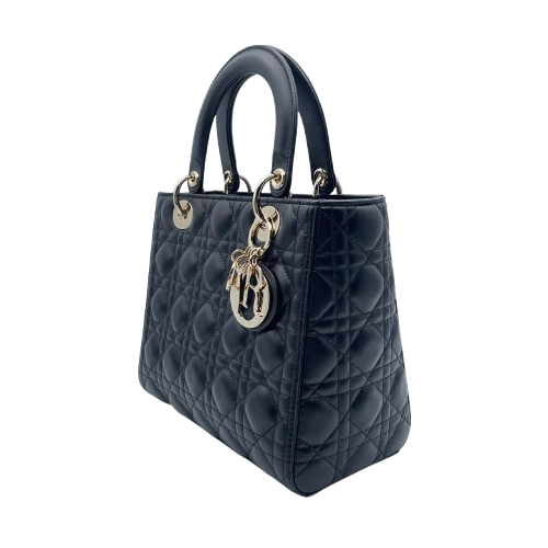 Pre-Owned Christian Dior Lady Dior Medium Black Lambskin Gold Fittings