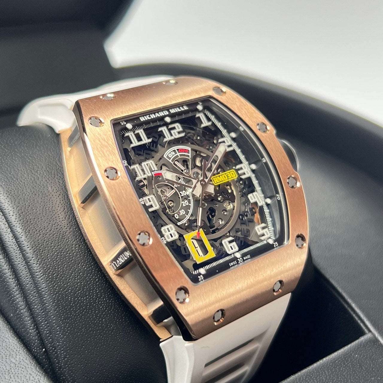 二手Richard Mille自动RM030玫瑰金橡胶带43mm x 50mm